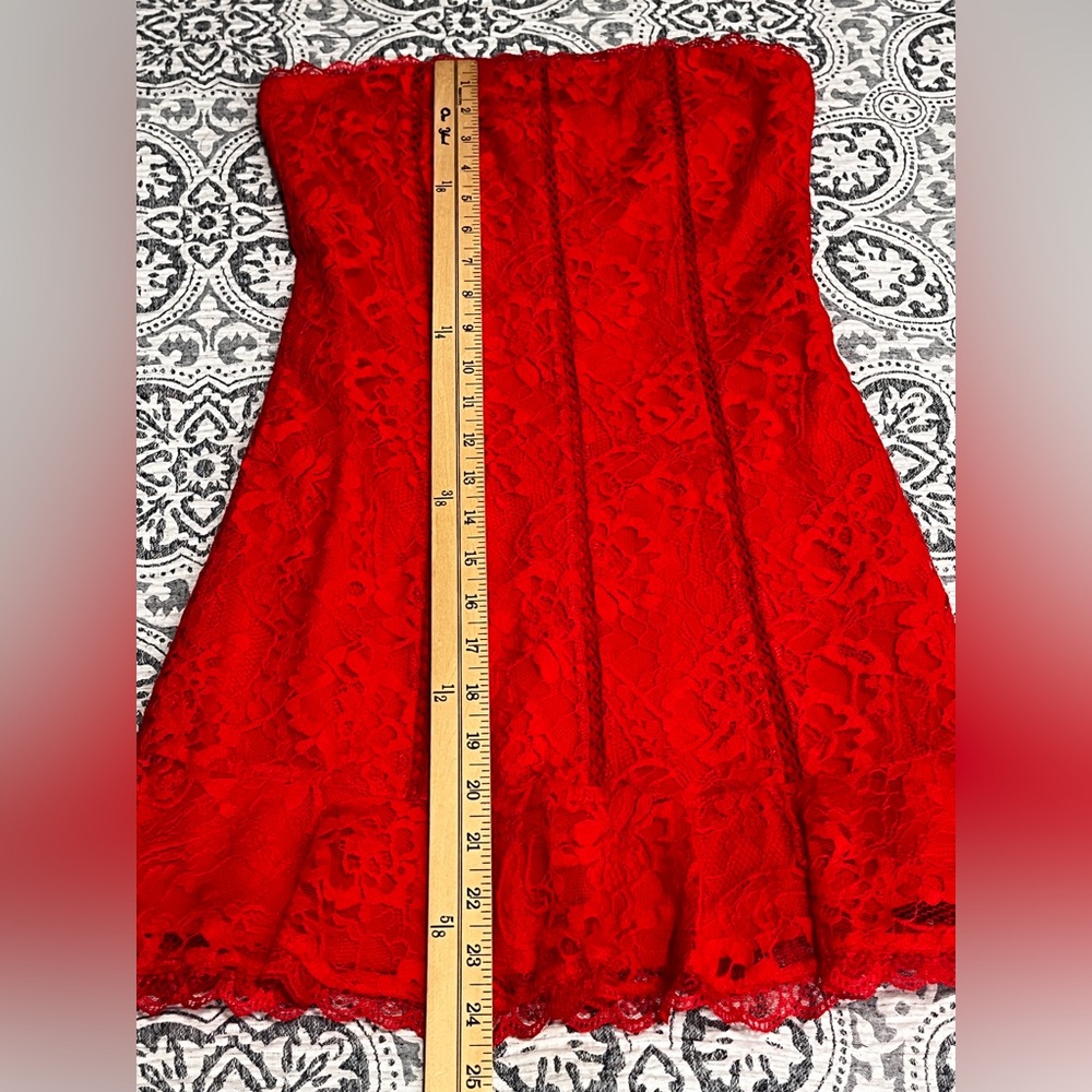 Lovers + Friends Red Lace Ruffle Strapless Mini Dress XXS NWT - Picture 8 of 14